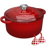 Enameled Cast Iron Dutch Oven - Umite Chef 5QT Pot with Lid & Cotton Potholders - Heavy-Duty Cookware for Bread Baking, Braising, Stews, Roasting (Red)