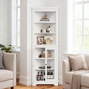 GAOMON Corner Cabinet,65" Tall Modern Corner Bathroom Storage Cabinet with Glass Doors & Adjustable Shelves,5-Tier Display Cabinet,Home Space Saver for Kitchen, Living Room, Study Room