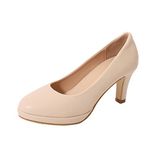 DADAWEN Women's Slip-On Closed Toe Pumps Mid Kitten Heel Dress Court Shoes Nude 8 UK