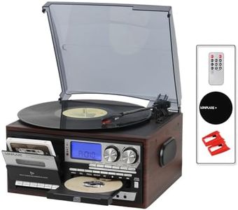All in One Vintage 3 Speed Vinyl Record Player with Built-in Speakers,Bluetooth in/Out Turntable,CD Player/Cassette/USB/TF Card,AUX in,FM/AM Radio,RCA Out,Recording