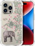 ENDIY Compatible with iPhone 14 Promax Case Elephant Floral for Women Girls Girly Cute Designer Phone Case Clear with Design, Compatible with iPhone 14 Pro Max Case Transparent,Elephant Flowers