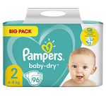 Pampers Baby-Dry Size 2, 96 Nappies, up to 12 Hours All-Round Protection, 4-8 kg, Pack of 2 (2 x 1.565 kg)