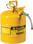 Justrite AccuFlow 7250220 Type II Galvanized Steel Safety Can with 5/8" Flexible Spout, 5 Gallon Capacity, Yellow