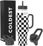 Coldest Tumbler with Handle and Straw, 100% Leak Proof Insulated Tumbler with Lid and Straw (3 Lids), Stainless Steel Tumblers for Women & Men, Cup Holder Friendly, 46 oz (Black Checkers)
