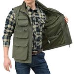 KIAYKL Men's Fishing Vest Casual Outdoor Multifunctional Mesh Photographer Jacket 8 Pockets Breathable Quick Dry Coat(Army Green US 3X-Large)