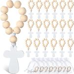 Deekin 36 Pieces Wooden Rosary Wood Bulk Catholic Rosary Beads with Crucifix Wooden Cross Pendant with White Mesh Bags for Baptism First Communion Confirmation Baby Shower Bridal Shower Men Women