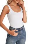 RASPBERRY PUDDING White Tank Tops for Women Ribbed Summer Shirt Slim Fit Scoop Neck L