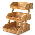 Merysen 3 Tier Wooden Fruit Basket For Kitchen, Bread Vegetable Fruit Basket Bowl Stand, Farmhouse Fruit Bowl for Countertop, Large