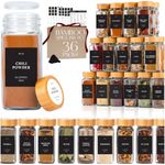 FINESSY Bamboo Glass Spice Jars with Label Lids 36 Pack 4 oz, Spice Containers with Labels, Glass Seasoning Jars with Labels, Spice Bottles Empty Glass with Labels, Seasoning Containers with Labels