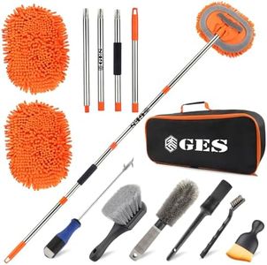 GES Balai de Lavage de Voiture avec Long Manche, Brosse de Lavage de Voiture de 157,5 cm avec poignée télescopique, kit de Nettoyage 2 en 1 Chenille en Microfibre Chenille avec Sac de Rangement pour