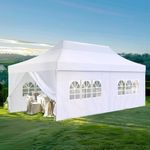 MFSTUDIO 10x20 Pop Up Canopy Tent, Outdoor Commercial Heavy Duty Party Tent with 6 Sidewalls, Easy Set-up Waterproof Canopy Tent for Party Event Wedding, Thickened Legs with 3 Heigh Adjustable, White