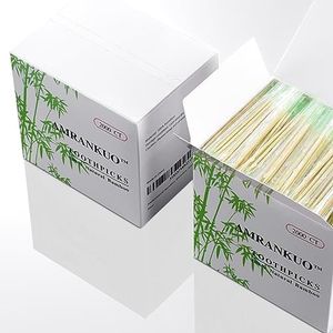 AMRANKUO Bamboo Wooden Toothpicks With Individually Wrapped Package| 2000-Count Round Toothpicks| Good for Small Appetizer,Party,Cleaning Teeth,Cocktail Picks, BBQ, Craft.