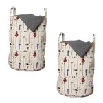 Ambesonne Golf Laundry Bag Pack of 2, Club and Ball Sport Theme Equipment Stroke Play Golfer Activity Leisure Hobby Design, Hamper Basket with Handles Drawstring Closure, 13" x 19", Cream Tan