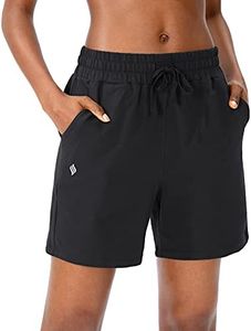 SANTINY Women's Cotton Shorts 5'' Lounge Yoga Shorts Jersey Sweat Bermuda Shorts for Women Walking Athletic with Pockets, Black, Medium