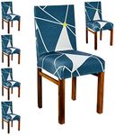 Amazon Brand - Solimo Polyester Spandex Stretchable Dining Chair SLIPCOVER (Checkered Print, Pack of 4, Dark Blue)