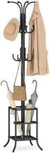 SONGMICS Coat Rack Freestanding with Umbrella Holder, Metal Coat Rack Stand with 12 Hooks, for Entryway, Hallway, Living Room, Bedroom, Ink Black URCR082BH02S