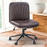 DROGO Premium Ergonomic Office Chair for Work from Home, Cross Legged Wide Computer Chair with Armless, Pu Leather, Adjustable Seat Height & Tilt Lock Recline | High Back Desk Chair for Office (Brown)