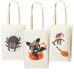 FINGOOO 3 Pcs Large Halloween Tote Bags for Trick or Treat, Reusable Canvas Bag Party Favour Bags Goodie Bag for Kids