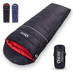 QEZER Down Sleeping Bag for Adults 600 Fill Power Down Sleeping Bag Cold Weather Ultralight Sleeping Bag with Compression Sack for Backpacking, Camping, Hiking (800g Down Filling-Black-Right Zip)