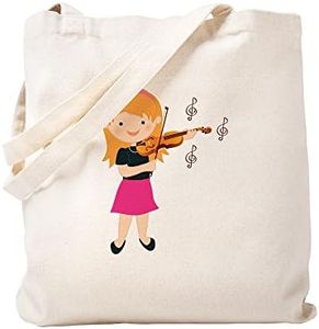 CafePress Violin Music Girl Tote Bag Reusable Natural Beige Canvas Shopping Bag