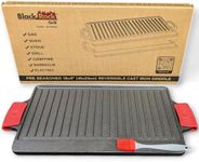 Black Rock Grill Cast Iron Griddle Reversible Pan - BBQ Griddle Plate for Gas bbq, Electric or Gas Hob, Oven- 46cm x 23cm (18 inch x 9 inch), Includes Silicone Grip Handles & Marinating Food Oil Brush