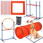 GarveeLife Dog Agile Training Equipment, 87-Piece Dog Obstacle Course Training Starter Kit with Tunnel,Adjustable Dog Hoop,Weave Poles, Jump Ring, Pause Box, Toy Balls and Storage Bag