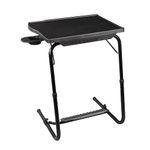 bi3 Multipurpose Laptop Study Table Strong Top with Cup Holder 6 Heights 3 Angles Foldable Adjustable Portable (Black Color)