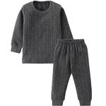 minmum Kids Unisex Baby Boys & Girls Winter Wear Thermal Set with Round Neck Full Sleeve Top and Pajami with Grip (9-10 Years, Dark Grey)