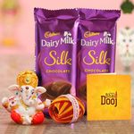 TIED RIBBONS Bhai Dooj Gift Set for Brother with Dairy Milk Silk Chocolates Mini Ganesha Idol Statue Greeting Card and Kalawa Moli Roli Chawal Tika Hamper