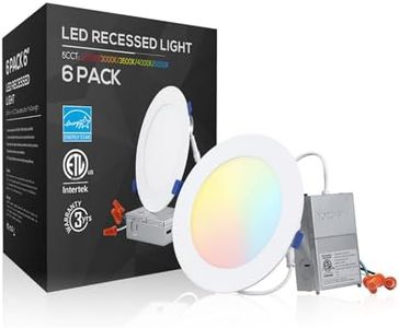 TORCHSTAR 5CCT 6 Inch Slim LED Recessed Lighting with Junction Box, CRI90 Dimmable 12W Ultra-Thin LED Recessed Light, 2700K-5000K Selectable, 1000LM Downlight, ETL & Energy Star, Pack of 6