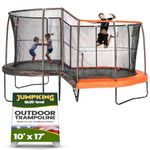 JumpKing 10'x17' Multi-Level Oval Trampoline - Outdoor/Indoor Recreational Trampoline with Basketball Hoop, Toss Game - Professional Large Trampoline for Kids and Adults with Enclosure Net