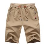 Tansozer Shorts for Men Sports Gym Shorts Men Bermuda Tracksuit Shorts Men Casual Sweat Jersey Shorts Elasticated Waist Summer Jogging Shorts with Zip Pockets Khaki L