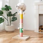 LUCKITTY 30 Inch High Cat Scratching Post with 4 Plush Teasing Toy Balls, Natural Sisal Rope Post and Thickened Base, Red Green Yellow White