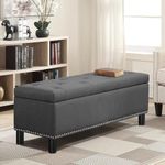 Furniliving Ottoman Bench with Storage, Folding Storage Ottoman Bench with Wood Legs, Upholstered Bedroom Bench with Button-Tufted, Entryway Bench Storage Bench for Bedroom, Linen (Darkgrey)