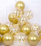 AULE Party Balloons Pack of 42 - Metallic Gold Balloons & Gold Confetti Balloons and 64ft Ribbons - 12 Inch Balloons Decorations Set