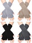 Unisex Half Finger Gloves Winter Stretchy Knit Fingerless Typing Gloves (Black, Dark Grey, Light Grey, Light Tan, 4)