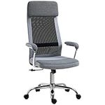 Vinsetto Office Chair, Ergonomic Desk Chair, High Back Computer Chair with Adjustable Height, Swivel Rolling Wheels, Mesh Back and Linen-Feel Fabric Seat for Home and Study, Grey