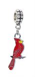 J & M Dangle Red Cardinal Bird Charm Bead for Bracelets