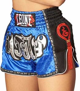 Leone AB754 Muay Thai Kickboxing Shorts, Unisex, Bangkok Thai Shorts Satin, Made in Thailand, Monkey Design, Size M, Blue
