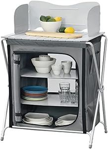 [en.casa] Meuble de Rangement Cuisine d'Extérieur avec Plan de Travail Protection Anti-Vent Cuisine de Camping Pliable avec Sac de Transport Aluminium Polyester MDF 110 x 70 x 52 cm Gris Foncé