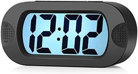 Plumeet Digital Alarm Clock Travel Clock with Snooze and Nightlight - Easy to Set Simple Bedside Alarm Clocks for Kids - Ascending Sound - Battery Powered (Black)