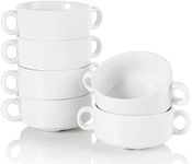 Foraineam Porcelain Bowls with Double Handles 10 Ounce White French Onion Soup Crocks Round Stackable Bowls for Soup, Cereal, Oatmeal, Set of 6