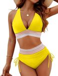 Blooming Jelly Women High Waisted Bikini Sets Tummy Control Swimsuits Color Block Two Piece Bathing Suit (XXL, Yellow)