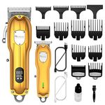 SURKER Mens Hair Clipper Professional Hair Trimmer Barber Clipper Set Beard Trimmer Cordless Hair Cutting Grooming Kit Led Display Usb Rechargeable, Gold