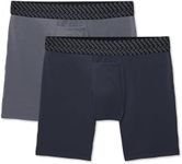 Tommy John Men’s Mid-Length Underwear 6”, Cotton Basics Boxers with Contour Pouch, Soft Breathable Stretch Fabric Mens Underwear for Daily Wear, 2 Pack (Dress Blues/Turbulence, XL)