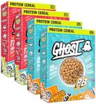 GHOST Protein Cereal, Variety Pack in Marshmallow with Lucky Charms Marshmallows & Peanut Butter (4-Pack) - 17G Protein & Good Source of Calcium - Protein Breakfast Cereal & Snack