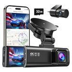 REDTIGER Dash Cam Front Rear, 4K/2.5K Full HD Dash Camera for Cars, 32GB Card Included, Built-in Wi-Fi GPS, 3.18” IPS Screen, Night Vision, 170°Wide Angle, WDR, 24H Parking Mode