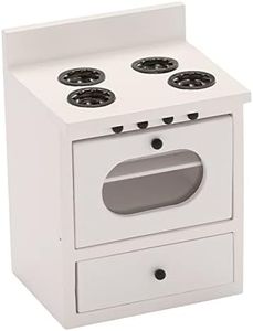 Wooden Dollhouse Kitchen Stove Cabinet, Miniature Dolls House Oven, Burners, Range, 1/12 Scale, White