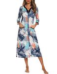 Rubehoow Duster Robes for Women Zip Up Housecoat with Pockets Casual Lounger Robe Plus Size(Floral 1,2XL)