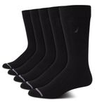 Nautica Men's Moisture Wicking Dress Socks with Stay Up Cuff (5 Pack), Black Rib, 6-12.5